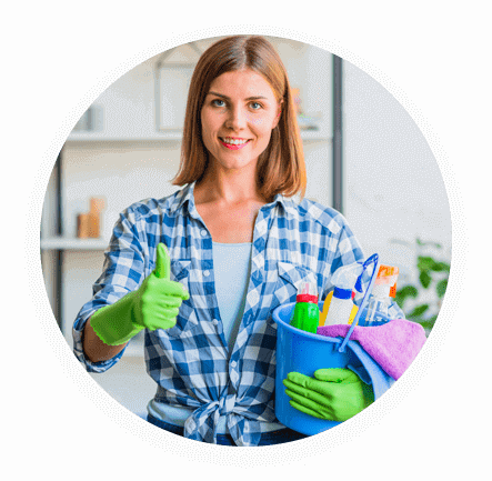 Person with cleaning supplies and gloves Cleaning services