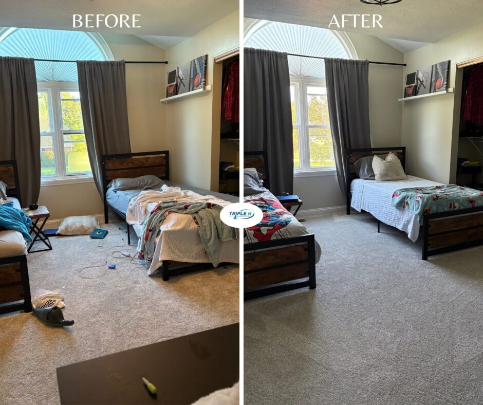 Cleaned bedroom transformation, organized space.